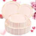 DaYammi 60 PCS Pink Gold Plastic Plates, Pink Disposable Plates with Gold Rim Include: 30 Dinner Plate, 30 Dessert Plate for Party, pink plastic plates with Vintage lace for Wedding