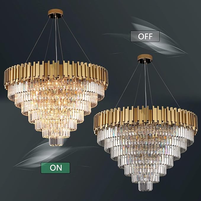 Modern Crystal Chandelier for Living Dining Room Entryway Gold Round W39.4