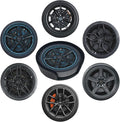 Tire Pattern Coasters for Drinks with Holder Round Leather Coasters Set of 6 Cups Mugs Mat Pad for Home Kitchen Bar