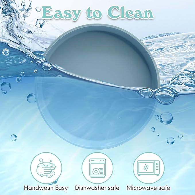 Silicone Cat Food Bowl Shallow Dishes 5.9in Wide Cats Bowls Set of 2 Kitty Plates Relief Whisker Fatigue Puppy Feeding Bowl for Dry Food and Wet Food Indoor (Round Blue)