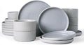 Famiware Star Dinnerware Set, Plates and Bowls Sets for 6 (18pcs), Ribbed Stoneware Dishes - Chip & Scratch Resistant, Microwave & Dishwasher Safe Kitchenware, Matte Gray