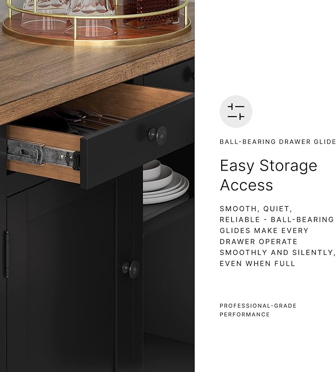 Signature Design by Ashley Wildenauer Farmhouse Dining Buffet with Drawers and Adjustable Shelves, Light Brown & Black