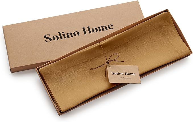 Solino Home Linen Placemats Set of 4 - Caramel Placemats 14 x 19 Inch - 100% Pure Linen Table Place Mats for Spring, Easter - Fete