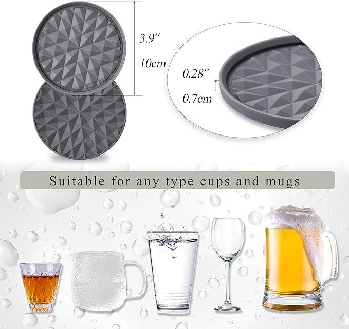 Silicone Coasters for Drinks[4 Pack]- Cup Mat for Tabletop Protection-Non-Slip, Non-Stick, Coffee Table Decor, Great Gift for Any Occasion, Dark Grey
