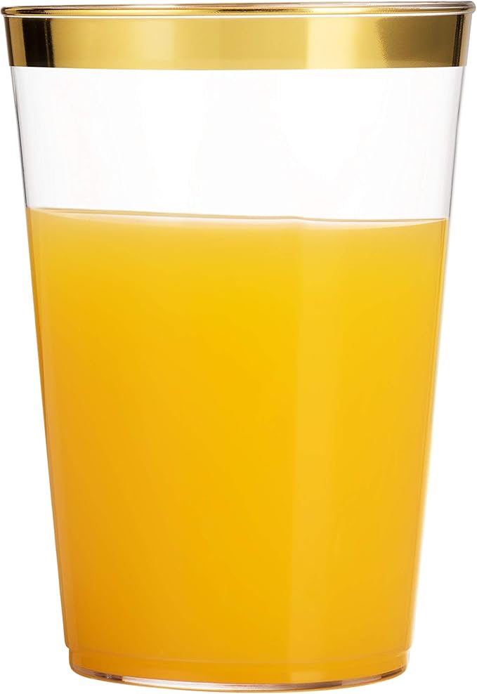 Munfix Gold Plastic Cups - 16 Oz Clear Tumblers with Gold Rim - Elegant Disposable Wedding & Party Cups