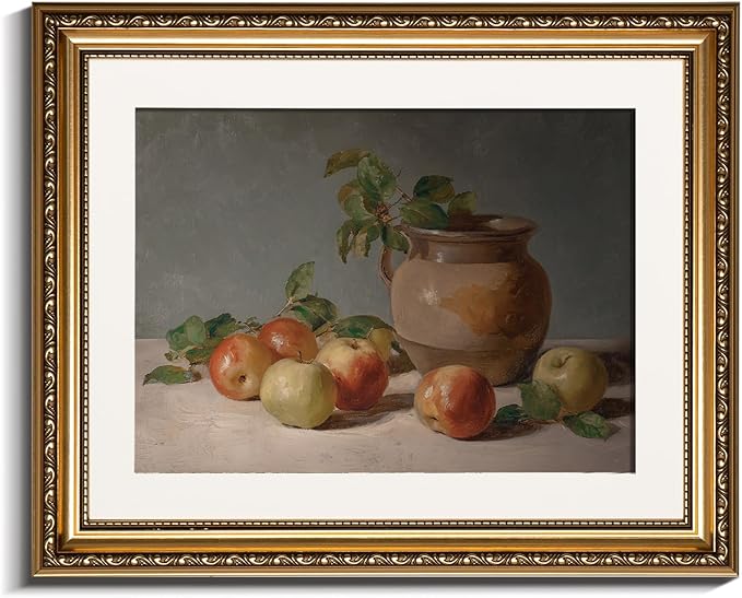 InSimSea Gold Framed Wall Art, Vintage Apple Jar Kitchen Wall Shelf Decor, Still Life Canvas Print Art, Dining Room Home Farmhouse Decor, Antique Paintings with Picture Frame 13x16inch
