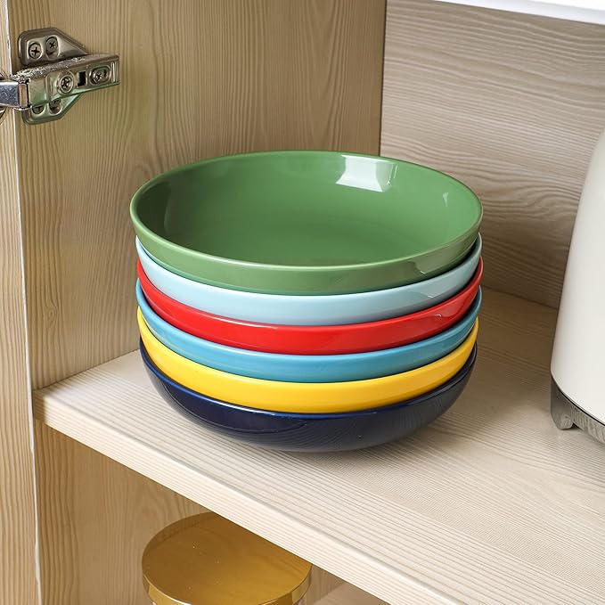 Selamica Ceramic 7.8 inch pasta bowls, 26 Ounce large serving porcelain salad soup bowls, dishwasher microwave safe, set of 6(Multi-color)