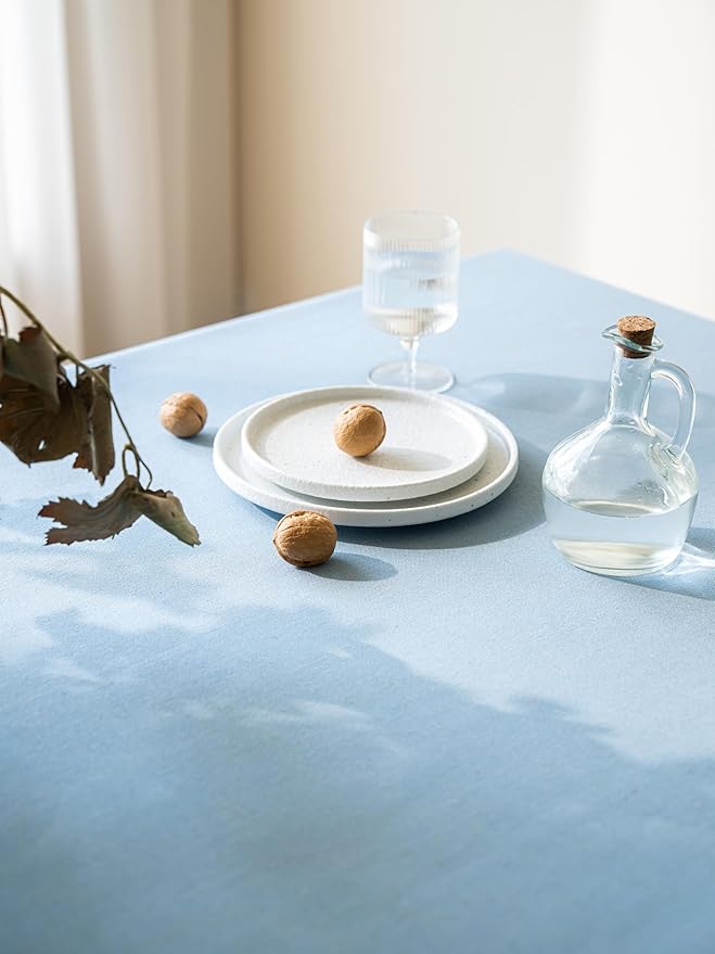 Blue Linen Table Cloths for Rectangle Tables Farmhouse Neutral Tablecloth Rectangular Kitchen Decoration Dining Table Cover Washable 60x120