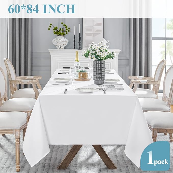 VidaFete 1 Pack 60 * 84inch Rectangle Tablecloth Polyester Table Cloth，Stain Resistant and Wrinkle Polyester Dining Table Cover for Kitchen Dinning Party Wedding Tabletop Buffet Decoration(White)
