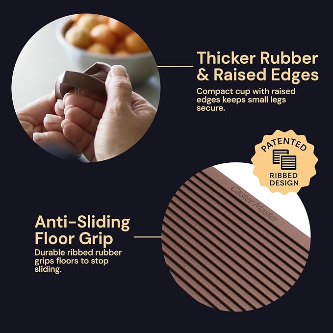 CasterMaster Non-Slip Furniture Pads for Hardwood Floors - 4" x 4" Brown Pack of 4 - Anti-Skid Rubber Caster Cups - Table Leg Protectors & Rubber Feet for Chairs