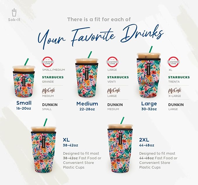 Sok It JavaSok Iced Coffee & Cold Soda Insulated Neoprene Cup Sleeve (Give Thanks, Large: 30-32oz)