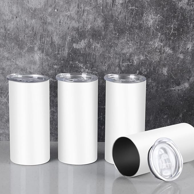 15 Oz Sublimation Skinny Tumbler Set, Straight Skinny Stainless Steel Tumbler Set for Sublimation with Lids, Insulated Skinny Slim Water Tumbler for Diy, White