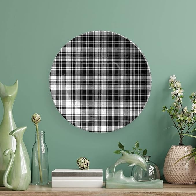 Ceramic Display Plate, Abstract Decor Ceramic Hanging Decorative Plate, British Tartan Stripes Pattern, 8 Inch, Household Custom Ceramic Plate, Black White