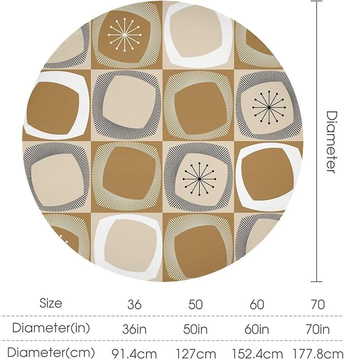 Mid Century Round Tablecloth, Retro Geometric Colorful Squares Abstract Boho Vintage 50s 60s Tablecloth for Home Party Dining Room Kitchen Decor 50Inch(127cm)