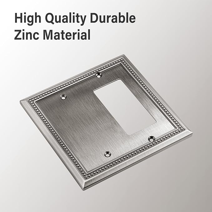 Henne Bery Sunken Pearls Heavy Duty Decorative Wall Plate Switch Plate Outlet Cover (Blank/Decorator, Heirloom Silver)