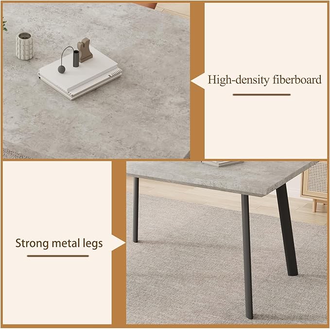 ZckyCine 46.5" Modern Grey Dining Table Set for Small Spaces, 5-Piece Set with Rectangular Table & 4 Padded Leather Chairs, Compact, Sturdy & Easy to Assemble (Table + 4 White Dining Chairs, 46.5")