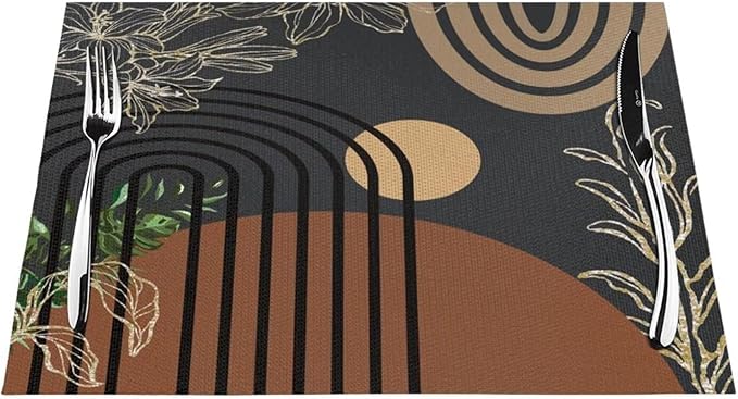 Abstract Black Mid Century Placemats Minimalist Aesthetic Modern Contemporary Artistic Washable Place Mats 12x18Inch for Dining Kitchen Farmhouse Decor 6 PCS