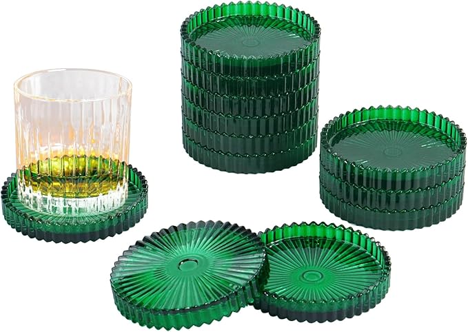 Glass Coasters Pack of 12 for Drinks,Round Cup Coasters,Crystal Coasters Coffee Coaster Table Coasters Pub Coaster,Decor for Office Kitchen Bar Dining Room Living Room,Jewelry Storage,Green