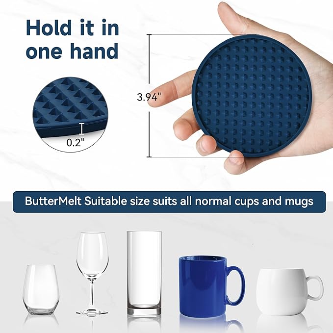 Coasters for Drinks, Silicone Coasters Set of 12 with ABS Holder, Outdoor Coaster for Coffee Table, Non-Slip Rubber Table Cup Mat Desk, Heat Resistant & Scratch-Proof (Navy Blue)