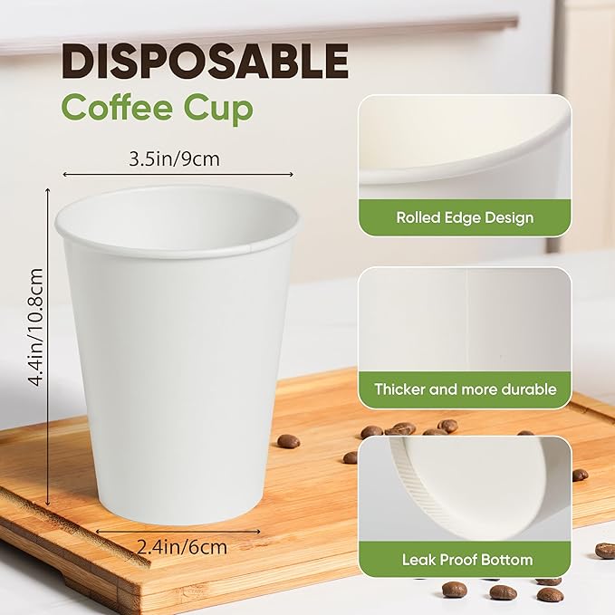 Paper Cups 14 oz – 100 Disposable Coffee Cups with 50 Paper Straws | Hot Cups for Coffee & Tea up to 150°F | Food-Contact Compliant Paper (FDA 21 CFR 176.170)