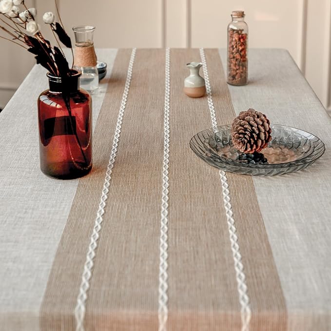 Deep Dream Tablecloths, Waterproof Table Cloth, Linens Wrinkle Free Anti-Fading, Rustic Table Cover Decoration for Kitchen Dinning Party (Rectangle/Oblong,55''x120'',10-12 Seats, Light Coffee)