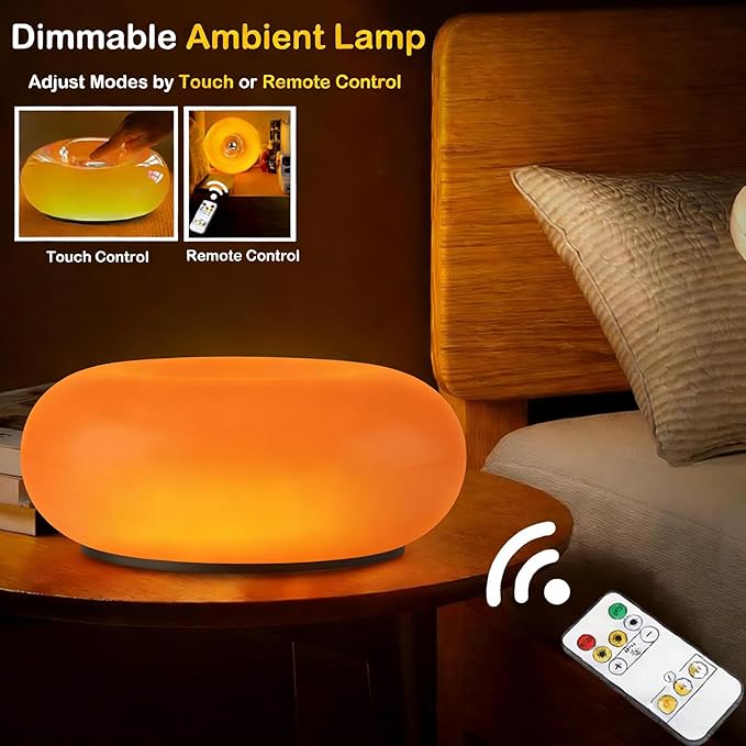 Orange Donut Table Lamp,Dount Light Lamp Ambient Lighitng,Aesthetic Touch Table Lamps,Modern Cute Desk Lamps for Living Room Bedroom