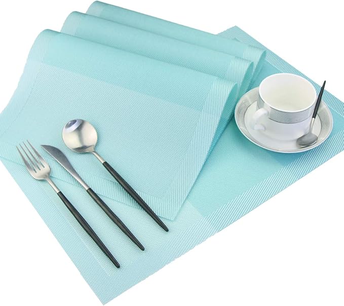 PIGCHCY Placemats 18 x12 inches Woven Vinyl Place Mats for Dining Table,Washable Easy to Clean Table Mats Non Slip Placemats Set of 4 (Teal)