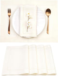 D'Moksha Homes Linen Placemats Set of 4 - Classic Hemstitch Ivory Placemats 14 x 19 Inch - 100% Pure Linen Table Mats for Valentines, Spring, Easter - Handcrafted and Machine Washable