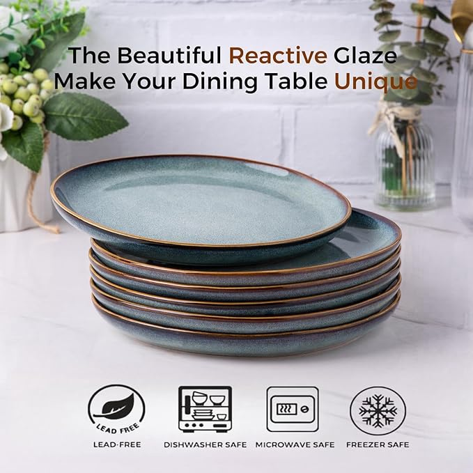 AmorArc Ceramic Plates Set of 6, 8.5 Inch Handmade Reactive Glaze Stoneware Plates set for Dessert, Salad, Appetizer, Small Dinner dishes, Microwave & Dishwasher Safe, Scratch Resistant