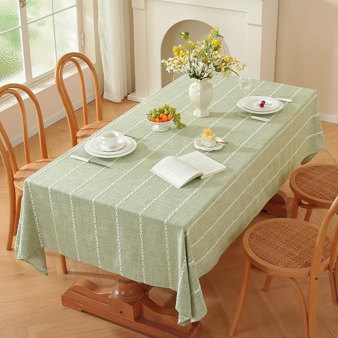 Zobesta Sage Green Tablecloth Rectangle 53 x 98 Inch, Cotton Green Table Cloth Rectangle Table, Washable Farmhouse Soft Boho Tablecloths Rectangular for Party, Holiday, Picnic, Dining, Outdoor,Fall