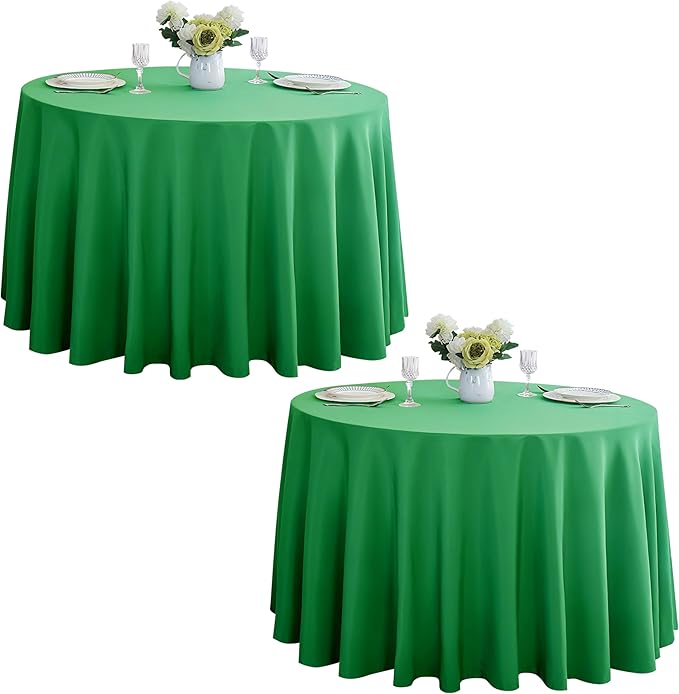 2-Pack Round 90-inch Forest Green Table Cloths, Solid Stain and Wrinkle Resistant Circular Tablecloth, Premium Plain Weave Polyester Fabric Table Linen Covers for Hotel, Banquet