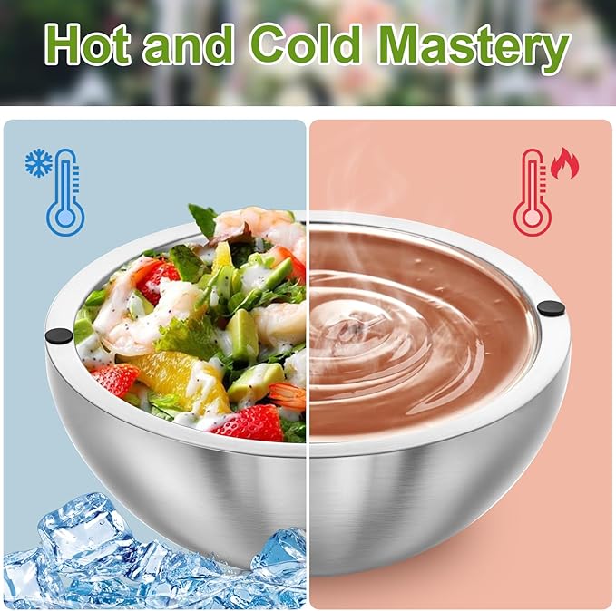 Dip Bowl,Large Heat Insulated Stainless Steel Bowls Ideal for Guacamole Salsa,Double Walled Insulated Cold or Hot Serving Bowl for Parties outdoor(1,35 oz)