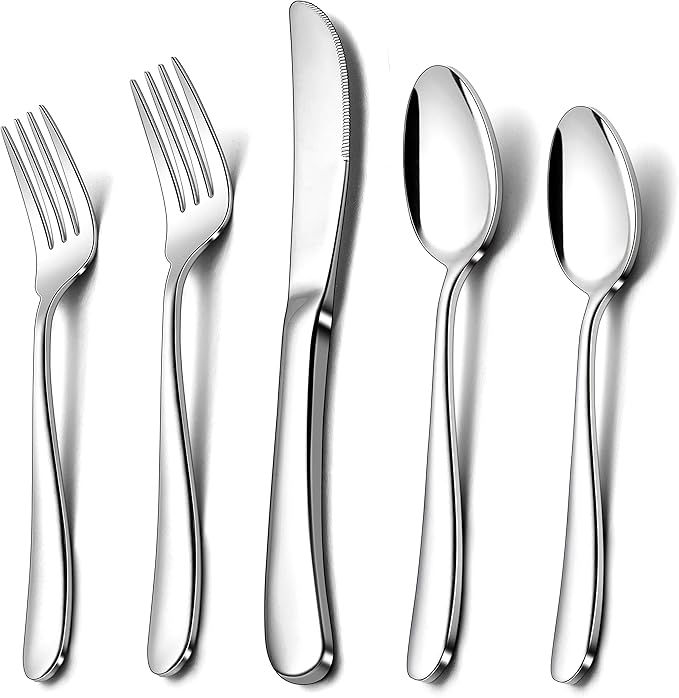 Herogo Heavy Duty Stainless Steel Silverware Set, 30-Piece Heavy Weight Modern Flatware Cutlery Set for 6, Fancy Tableware Eating Utensils for Home Wedding, Dishwasher Safe, Mirror Finished