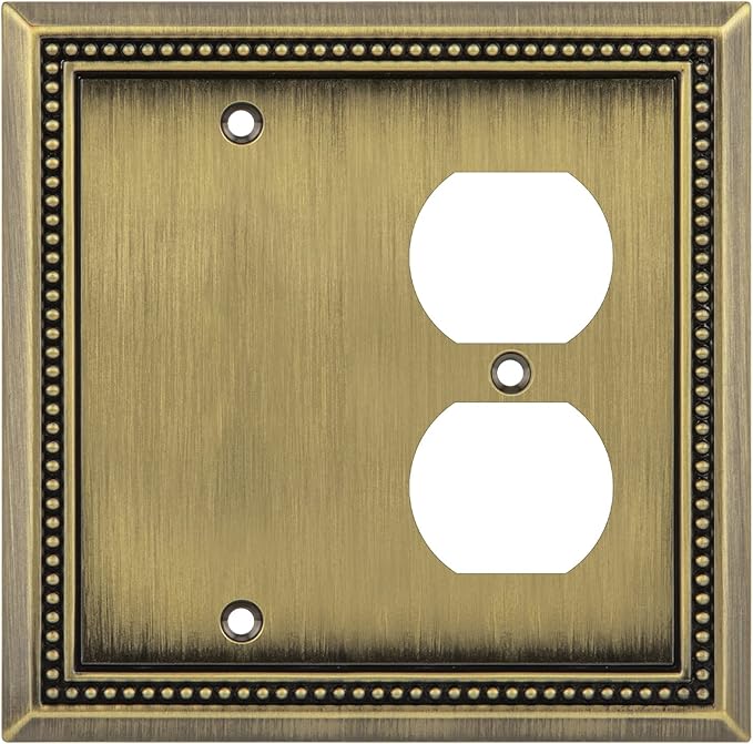 Henne Bery Sunken Pearls Heavy Duty Decorative Wall Plate Switch Plate Outlet Cover (Blank/Duplex, Antique Brass)