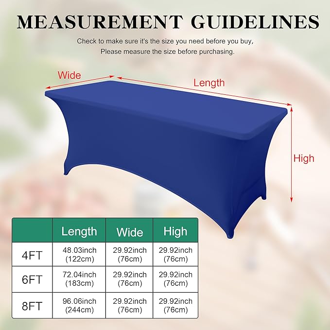 4FT Table Cloth for Rectangular Fitted Events Stretch Gemstone Blue Table Covers Washable Spandex Tablecloth Protector for Party, Wedding, Cocktail, Banquet, Festival