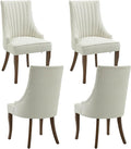 mikibama Boucle Dining Chairs Set of 4 Channel Tufted Kitchen Dinner Chair Comfy Teddy Fabric Upholstered Accent Chair for Dining Room with Solid Wood Legs (Off White 4pc)