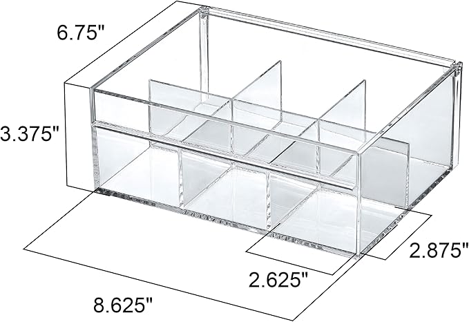 Amazing Abby - Tea-Rrific - 2-Pack Acrylic 6-Compartment Tea Bag Organizer, Clear Plastic Tea Box, 6-Slot Tea Chest, Perfect Tea Storage Solution for Kitchen Cabinet, Countertop, Pantry, and More