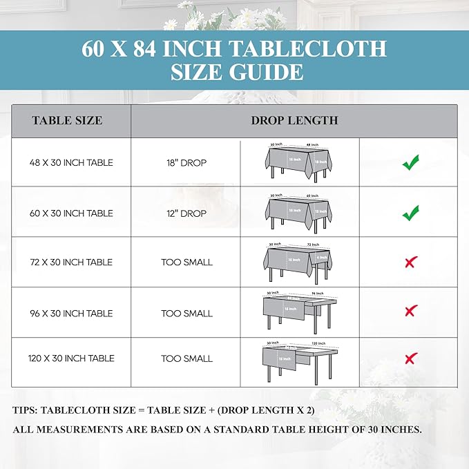 VidaFete 1 Pack 60 * 84inch Rectangle Tablecloth Polyester Table Cloth，Stain Resistant and Wrinkle Polyester Dining Table Cover for Kitchen Dinning Party Wedding Tabletop Buffet Decoration(White)
