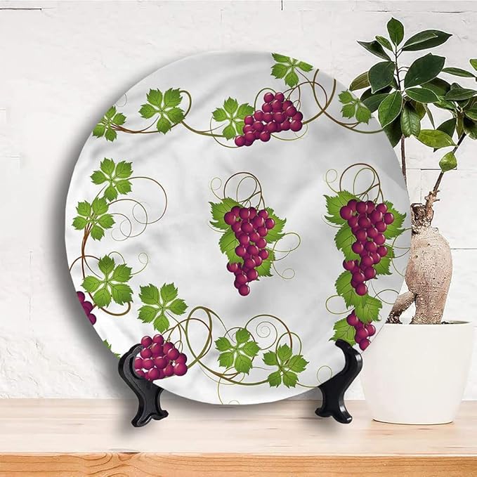 Decorative Plates, Vine Print Ornament, Agriculture Harvest Yield, 7 Inch, Kitchen Wall Decor, Multicolor