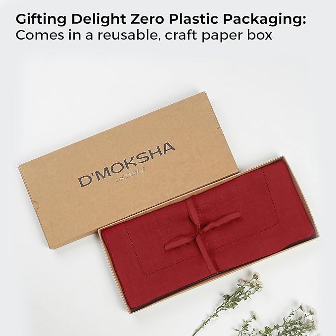D'Moksha Homes Linen Red Table Runner 72 Inches Long - 100% Pure Linen Hemstitch Table Runner 14 x 72 Inch for Dresser, Dining, Valentines, Spring - Classic Hemstitch