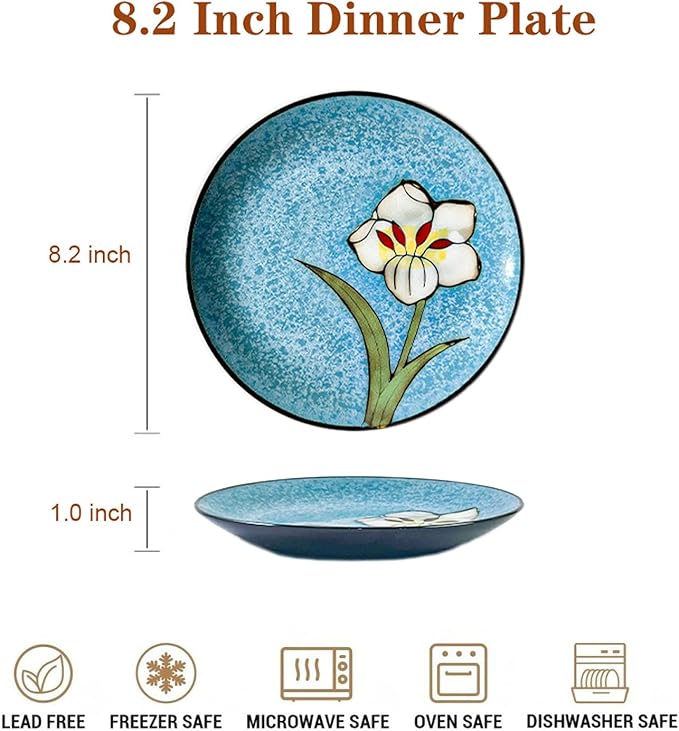 Ceramic Salad Plates Set of 4, 8.2 Inch Underglaze Painting Dessert Plates, Appetizer Plates-Microwave, Oven and Dishwasher Safe, Scratch Resistant