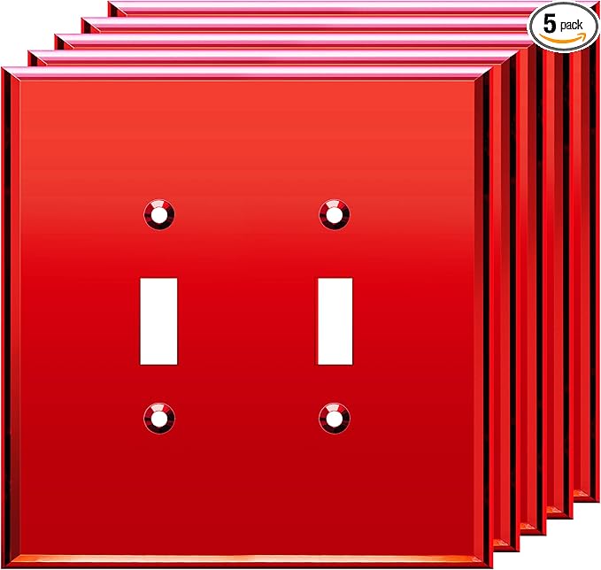 LIDER Reflective Acrylic Toggle Switch Wall Plate, Mirrored Double Light Switch Cover, Plexiglass Cover Plate, Acrylic Glass, Oversized 2-Gang 5.25" x 5.25", LWP-12O-ARD5P, Red, 5 Pack