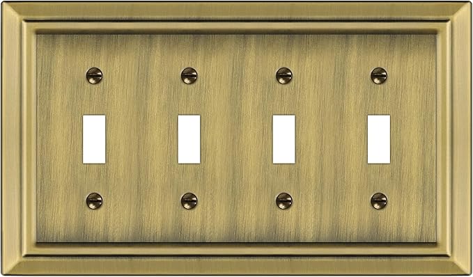 Metal Wall Plate for Electrical Outlets, Decorative Antique Brass Switch Plates Outlet Cover, Light Switch Cover Plate, 4-Gang Wall Plates (Quad Toggle, 1 Pack)
