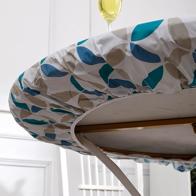 Walrus Round Vinyl Fitted Tablecloth with Flannel Backing Elastic Edge Design Table Cover Waterproof Oil-Proof PVC Table Cloth Stain-Resistant Best for 57"-66" Round