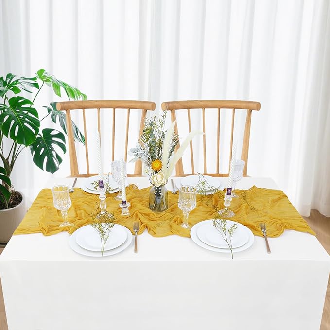 Cheesecloth Table Runner Gauze Table Runner Gold Table Runner 36x120 inches Rustic Cheese Clothes Fabric 10FT Romantic Wedding Runner Boho Sheer Table Runner for Reception Party Birthday Decorations