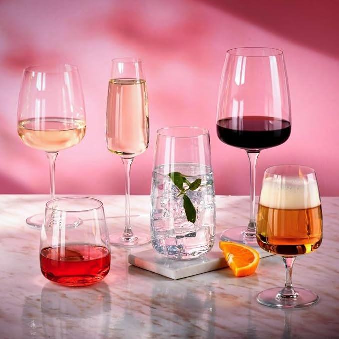 Krosno Modern Champagne Glasses, Set of 4, 7.4 Oz, Premium Crystalline Glass, Lead-free,Durable,Scratch-resistant, Ideal for Prosecco, Mimosas, Sparkling Wine, Scratch-resistant, Made in Europe