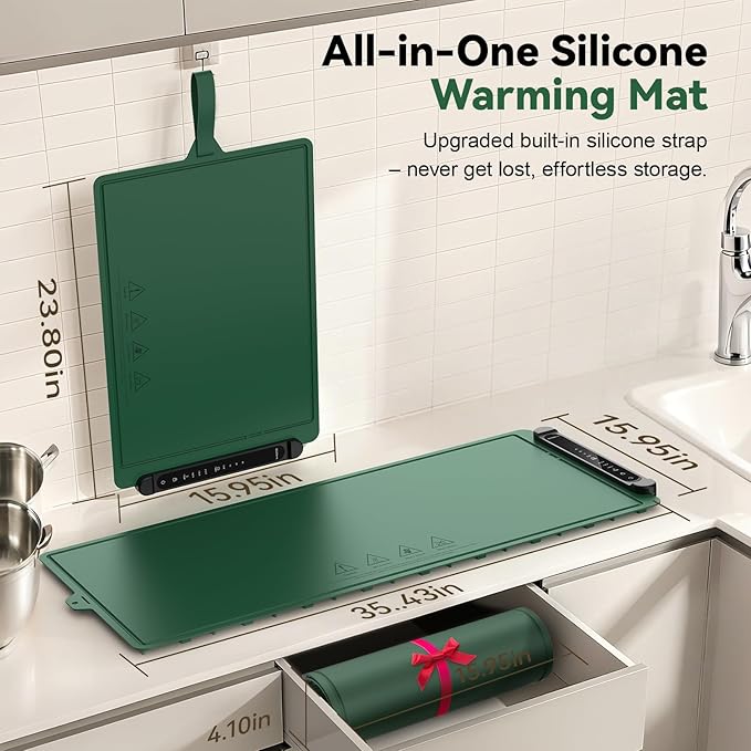 Warming Mat for Food Extra Large: 36"X16" Adjustable Silicone Food Warming Mat Heating Pad Food Warming Pad for Kitchen Counter Warming Trays for Buffets Party Hot Plates for Countertop Gifts Green