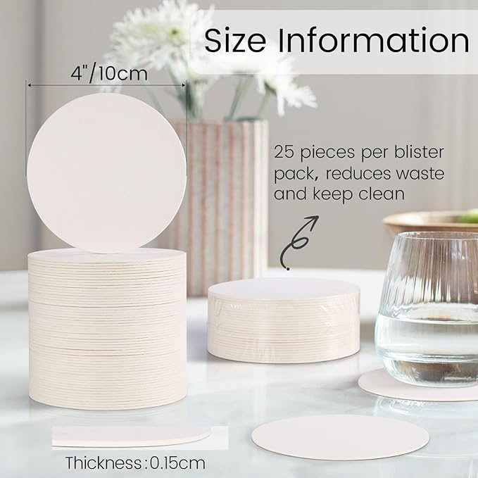 400 Pieces Disposable Paper Coasters, GOH DODD Thickened (1.5MM) 4 Inch Bar Coasters Bulk Absorbent Cardboard Blanks for Drinks DIY Arts Crafts Wedding Party Gifts Education, White, Round