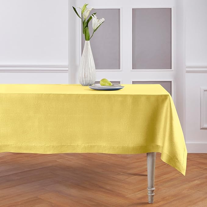 Solino Home Linen Square Tablecloth 52 x 52 Inch - 100% Pure Linen Sunshine Yellow Table Throw - Fete, Machine Washable Table Cloth for Spring, Easter