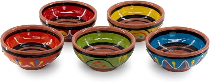 Cactus Canyon Ceramics Spanish Terracotta 5-Piece Tiny Super Small Mini-Bowl (Pinch Bowls) Set, Multicolor